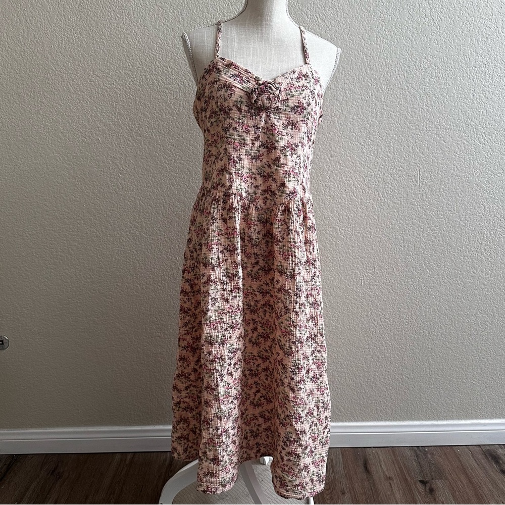 Tinsel Town Floral Cotton Sundress XL Pink Smocked Romantic Bloom Cottagecore